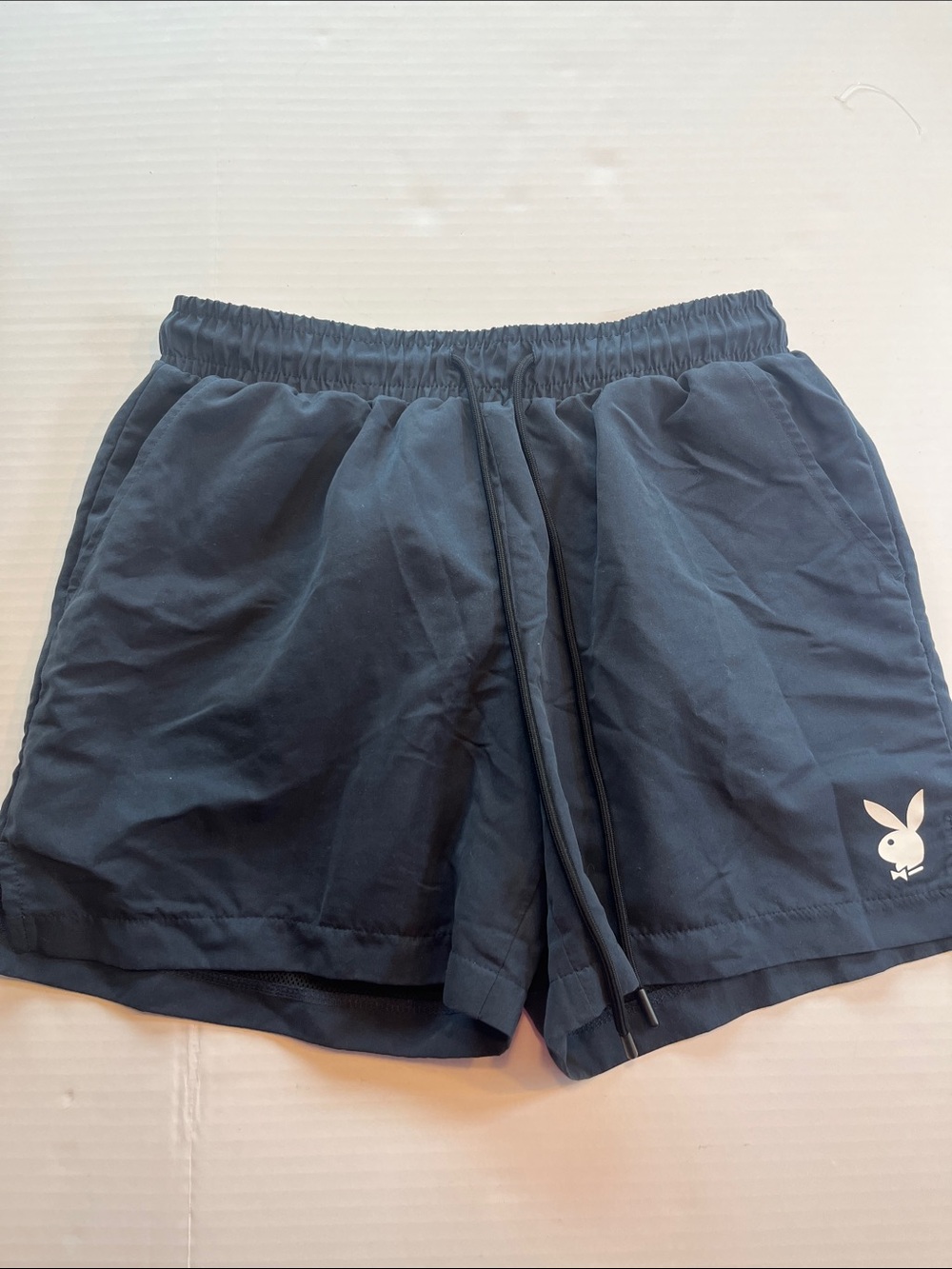 PLAYBOY Men's Navy 5” Swim Trunks with White Logo